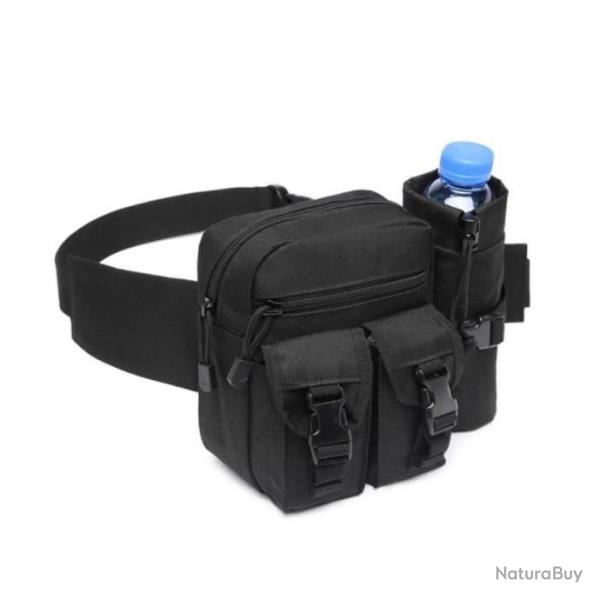 Sac de Ceinture Banane Etanche Tactique Militaire + Poche de Bouteille d'eau randonn�e camping Noir