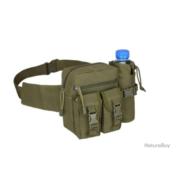 Sac de Ceinture Banane Etanche Tactique Militaire + Poche de Bouteille d'eau randonn�e camping Vert