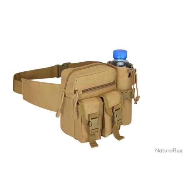 Sac de Ceinture Banane Etanche Tactique Militaire + Poche de Bouteille d'eau randonn�e camping Kaki