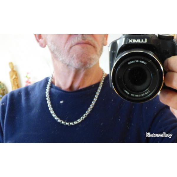 SUPERBE CHANE EN ACIER A MAILLONS RONDS  - 60CM ENVIRON POUR PENDENTIF CHASSE et  AUTRES