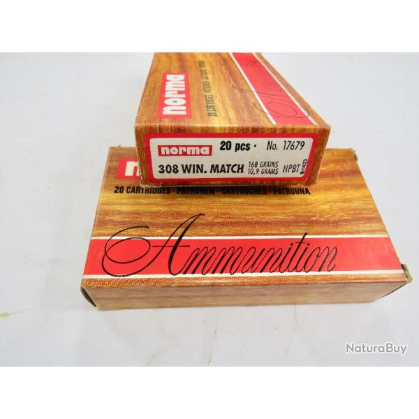 Boite de 20 cartouches cal 308 Norma MATCH 168gr HPBT