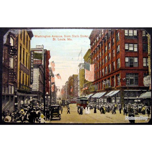 USA Carte postale ancienne Washington Avenue from Sixth Street, St. Louis. Mo.1914