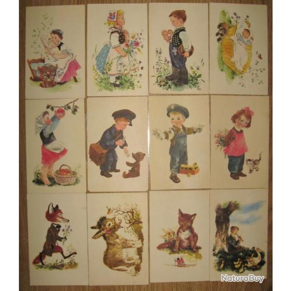 12 pi�ces, allemande Carte postale ancienne, Cartes illustr�es pour enfants. 1900's