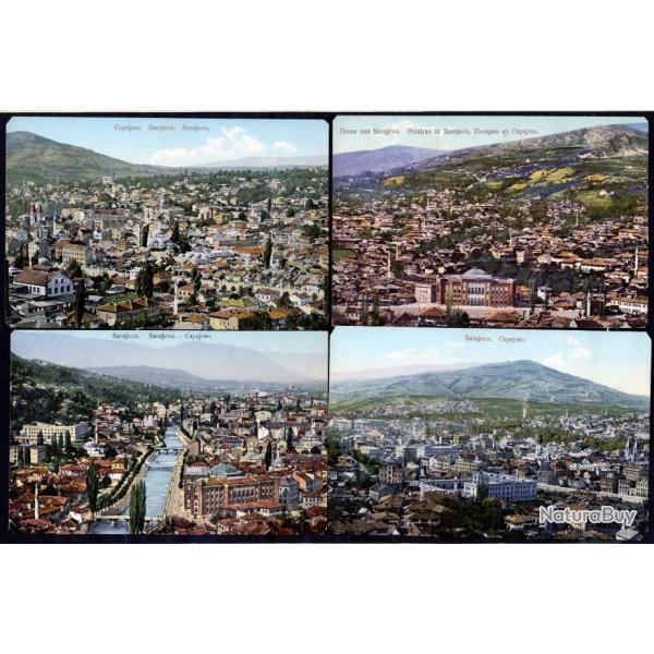 4 pi�ces, Bosnie et Herz�govine, Carte postale ancienne, panorama Sarajevo, Capajebo 1908