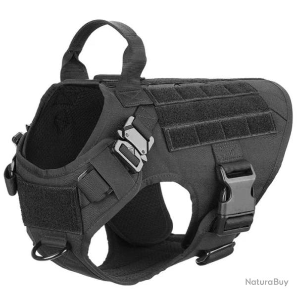 Harnais anti-traction tactique pour chien R�glable respirant et durable randonn�es chasse Noir