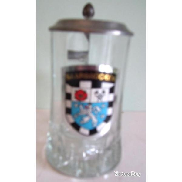 chope � bi�re verre blanc couvercle �tain blason saarbrucken