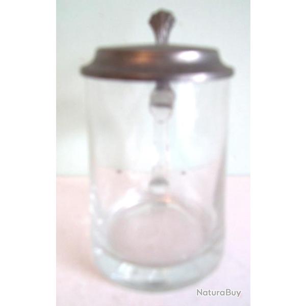 Chope � bi�re verre blanc couvercle �tain marqu� Stadt SAARLOUIS