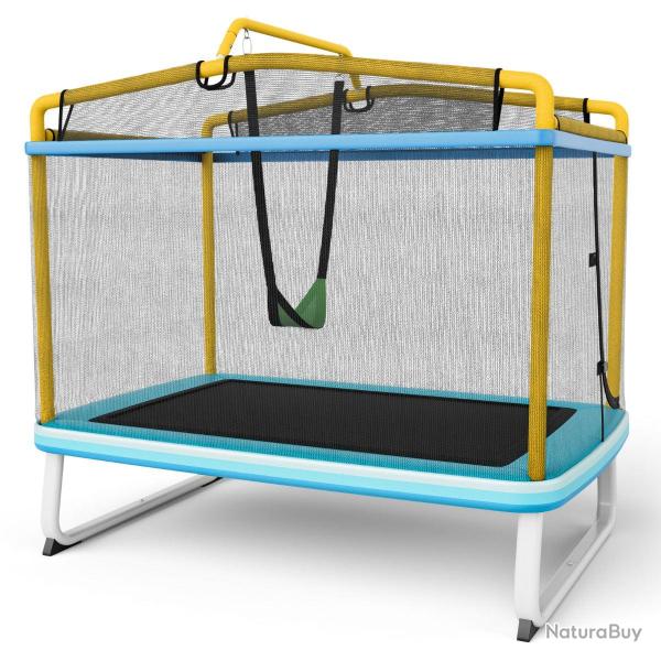 3 en 1 trampoline ext�rieur enfants rectangulair (190 x 124 cm) avec balan�oire & barre horizontale