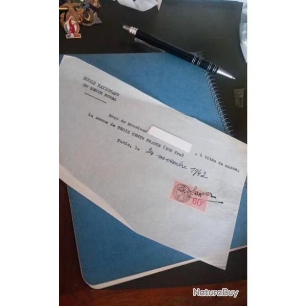 24 Novembre 1942 �cole Nationale Du G�nie Civil Re�u � Titre De Masse Avec Timbre Taxe