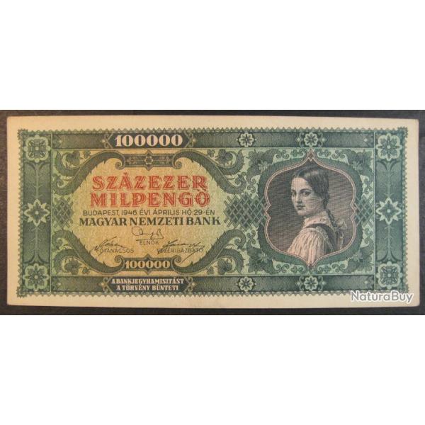 Billet 1946 Hongrie 100000 Pengo, de banque, papier-monnaie, paper money Hungary