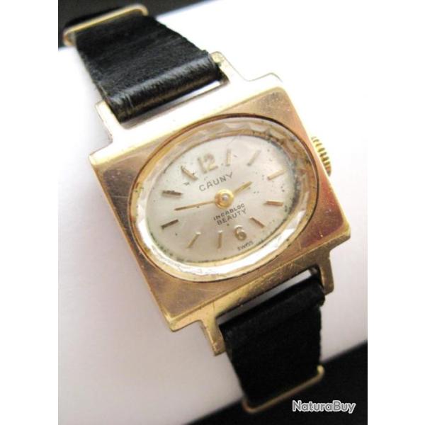 Montre m�canique vintage suisse pour femme � CAUNY � plaqu�e or, ann�es 1960