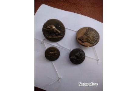 Ancien Bouton De Vénerie – Loup – Bronze/Laiton – Collection Chasse Et Équitation