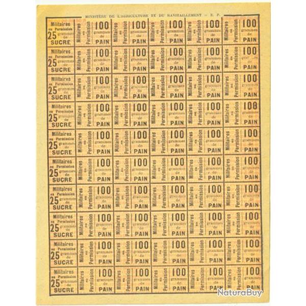 Rationnement militaire - Tickets rationnement 1914-1922  Pain - Sucre - 1918 - Etat : SUP