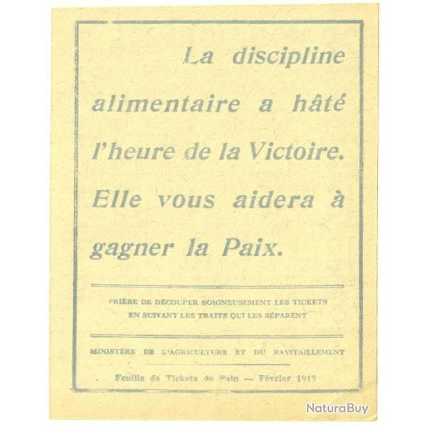 Tickets rationnement F�vrier 1919 - 100 grammes de Pain - Etat : SUP