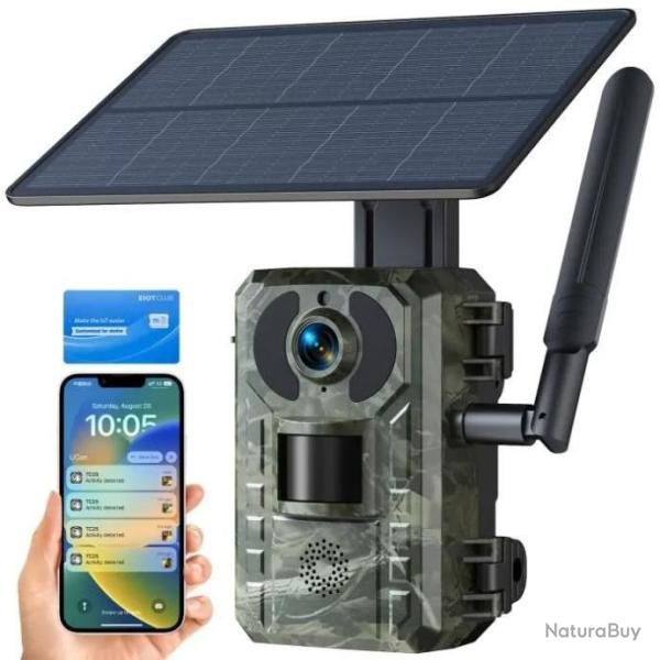 Cam�ra de chasse solaire 2K 14MP Trail Camera 120�grand angle 940nm Vision nocturne et 4G SIM/APP