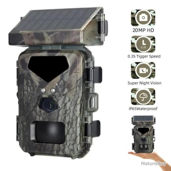 Cam�ra de chasse solaire 20MP infrarouge Vision nocturne Cam�ra d'observation de la faune 1080p