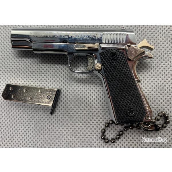 COLT 1911 Chrome avec 1 chargeur, 1 munition + Boite Offerte (Miniature - �chelle 1:3)