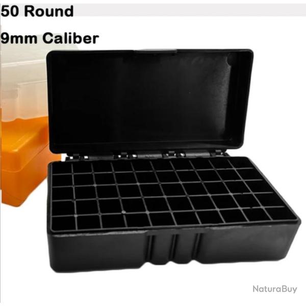 Bo�te de Rangement pour Munitions 50 Emplacements Porte-Cartouches Portable pour 9mm/.223/.38 Noir