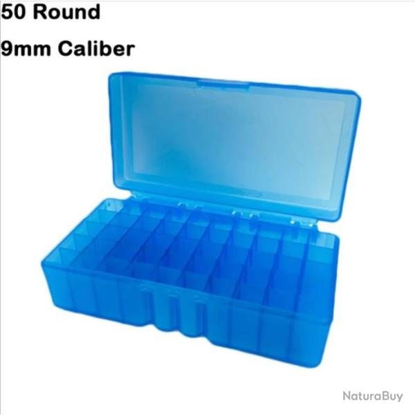 Bo�te de Rangement pour Munitions 50 Emplacements Porte-Cartouches Portable pour 9mm/.223/.38 Bleu