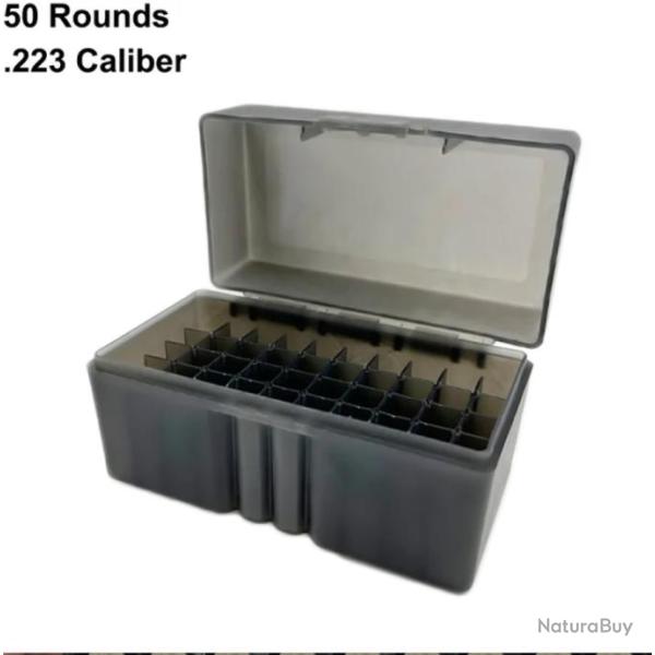 Bo�te de Rangement pour Munitions 50 Emplacements Porte-Cartouches Portable pour 9mm/.223/.38 Gris