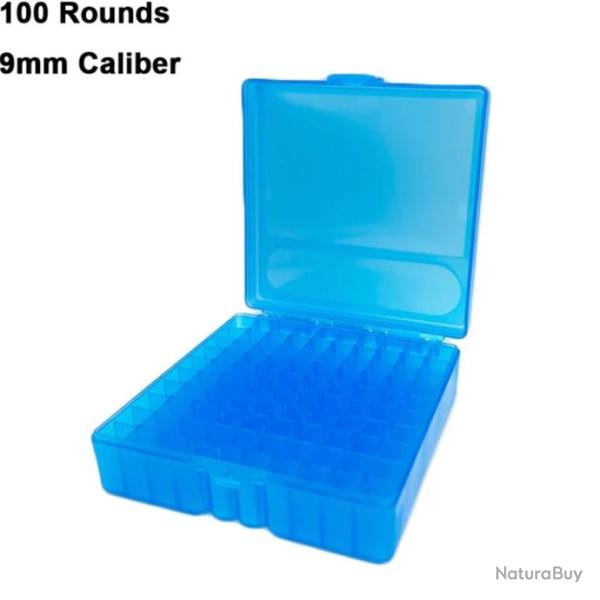 Bo�te de Rangement pour Munitions 100 Emplacements Porte-Cartouches Portable 9mm/.223/.38 Bleu