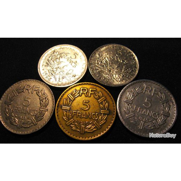 5 pieces de 5 francs Diff�rentes R�publique fran�aise