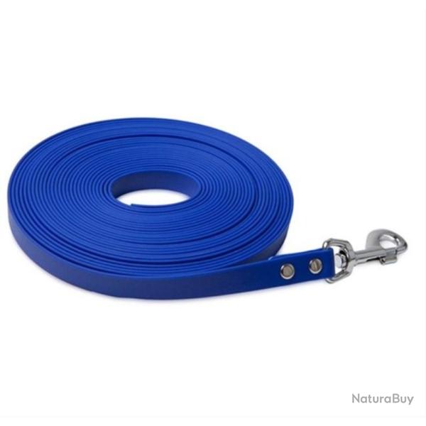 Longe ,synth�tique plate pour chien 10M x 19mm x 2mm biothane TPU bleu