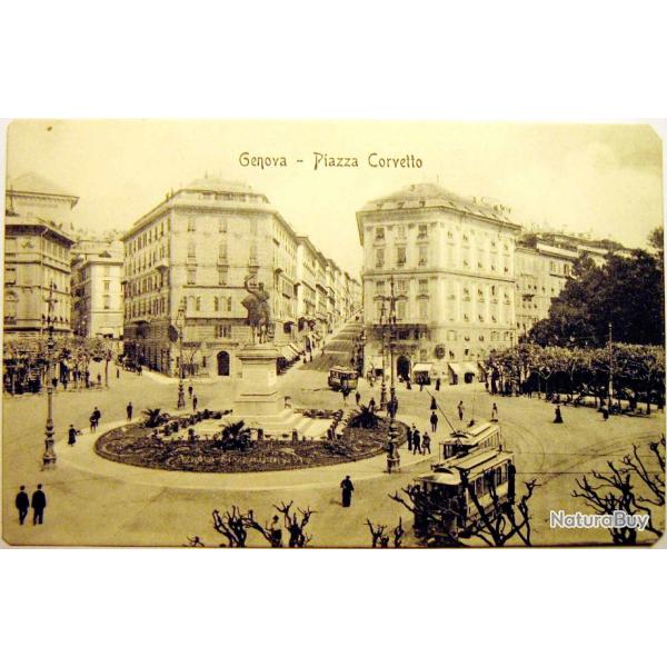 Carte postale ancienne Italie, Gnes - Piazza Corvetto 1900's
