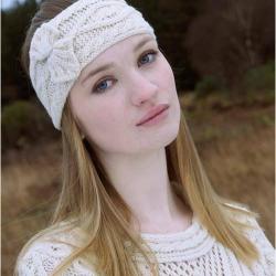 Bandeau de t&ecirc;te femme chaud et &eacute;l&eacute;gant laine m&eacute;rinos blanc &eacute;cru