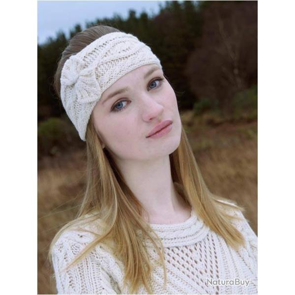 Bandeau de t�te femme chaud et �l�gant laine m�rinos blanc �cru