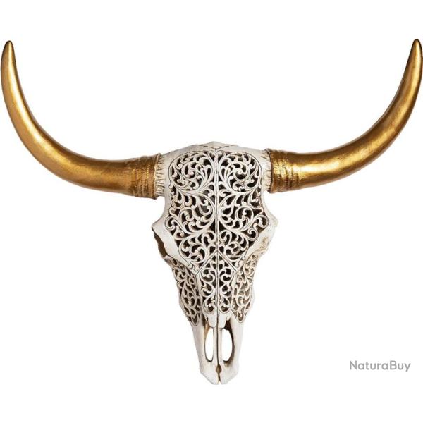 Cr�ne de vache sculpt� cornes dor�es