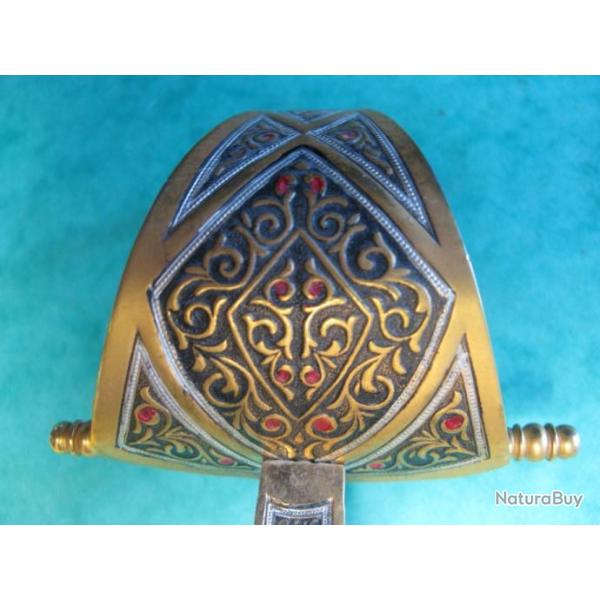 Trs belle dague coupe papier De Toledo Damasquin et plaqu a l'or fin ,lame de 25,5 Cm