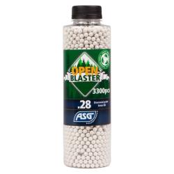 BILLES AIRSOFT BIO ASG OPEN BLASTER 0,28 g Blanches BOUTEILLE 3300 BBs