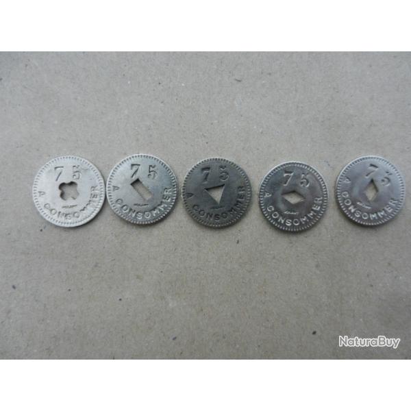 lot n�4- 5 anciens jetons circulaires Volant 75 � consommer