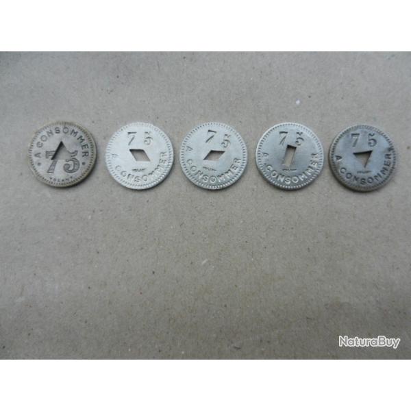 lot n�3 - 5 anciens jetons circulaires Volant 75 � consommer