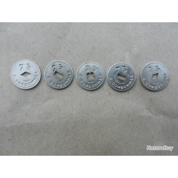 lot n�2- 5 anciens jetons circulaires Volant 75 � consommer