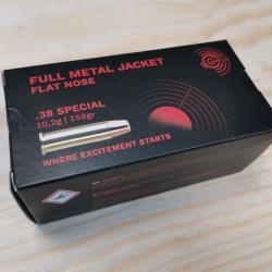 Cartouches GECO Calibre 38 SPECIAL FMJ FN (FLAT NOSE) 158grs - Boite de 50 unit&eacute;s