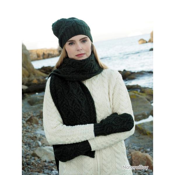 �charpe irlandaise chaude �paisse en pure laine m�rinos  vert kaki