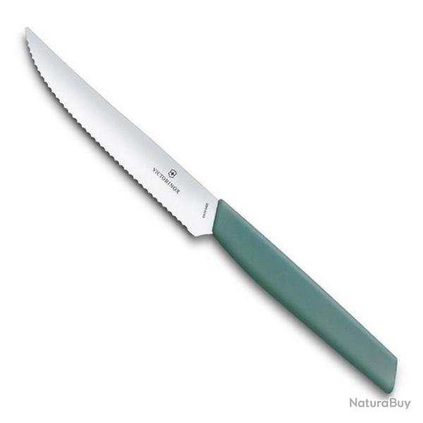 6 Couteaux � steak "Swiss Modern" 12 cm, Couleur vert sauge, Lame dentel�e [Victorinox]