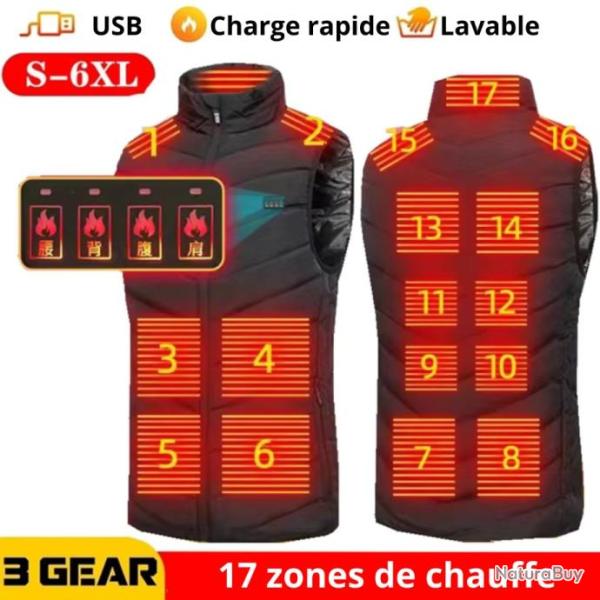Veste chauffante d'hiver �lectrique pour homme - 17 zones chauffantes - PROMO LIMIT�E