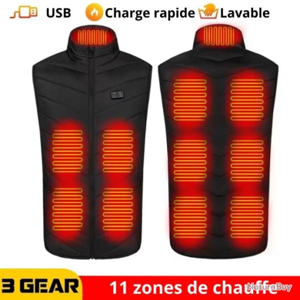 Veste chauffante d'hiver �lectrique pour homme - 11 zones chauffantes - LIVRAISON OFFERTE
