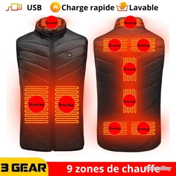 Veste chauffante d'hiver �lectrique pour homme - 9 zones chauffantes - LIVRAISON OFFERTE