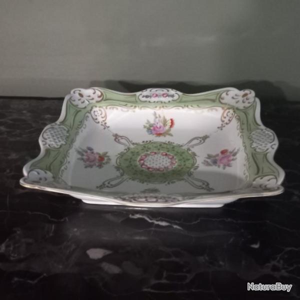Porcelaine Hollohaza vintage  ancien plat vert en porcelaine  1970