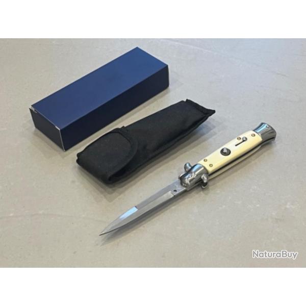 Couteau AKC stiletto automatique argent/ivoirine