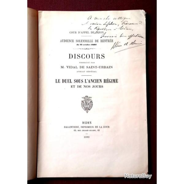Le duel sous l'Ancien R�gime 1892 EO par Vidal de Saint-Urbain