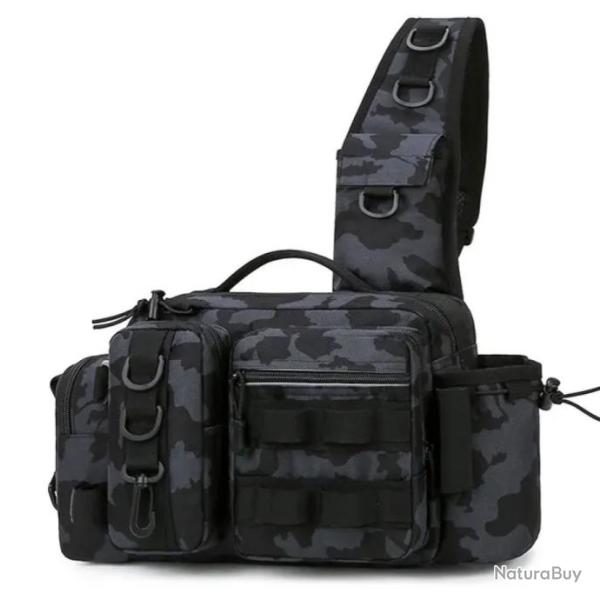 Sac � Dos de P�che � la Mouche - Sac de Rangement d'�quipement avec Porte-Canne Int�gr� Noir Camo