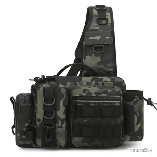 Sac � Dos de P�che � la Mouche - Sac de Rangement d'�quipement avec Porte-Canne Int�gr� Noir CP