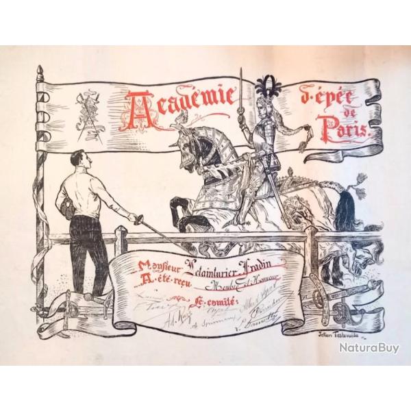 Dipl�me de Membre d'Honneur de l'Acad�mie de l'Ep�e d�cern� � Gabriel Letainturier Fradin