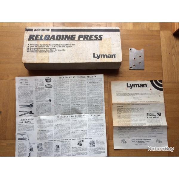 Boite d'origine pour presse Lyman Acculine avec doc . + autocollant cadeau