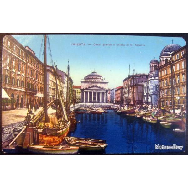 Carte postale ancienne Italie, Trieste - grand canal et �glise de S. Antonio 1914